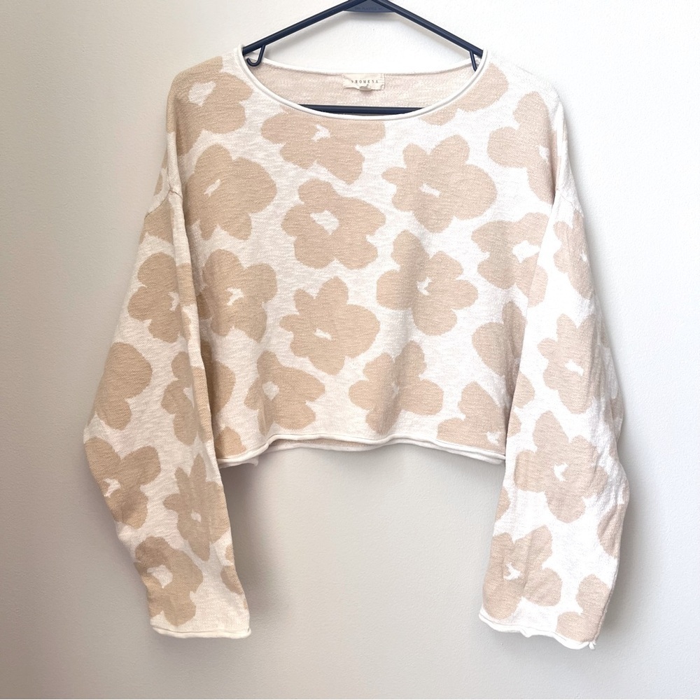 Promesa Flower Box Floral Cropped Knit Sweater Size Small